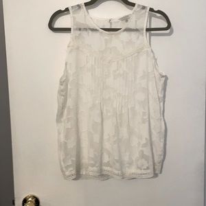 White Flower Print Sleeveless Shirt